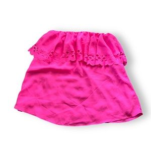 Laser Cut Pink Preppy Strapless Top